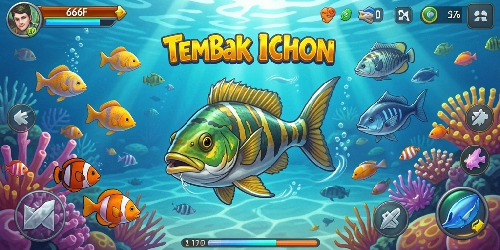 Screenshot gameplay 666F menampilkan aksi seru menangkap ikan.