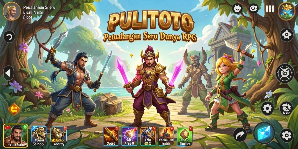 Screenshot PULITOTO yang menampilkan karakter dalam pertempuran RPG.